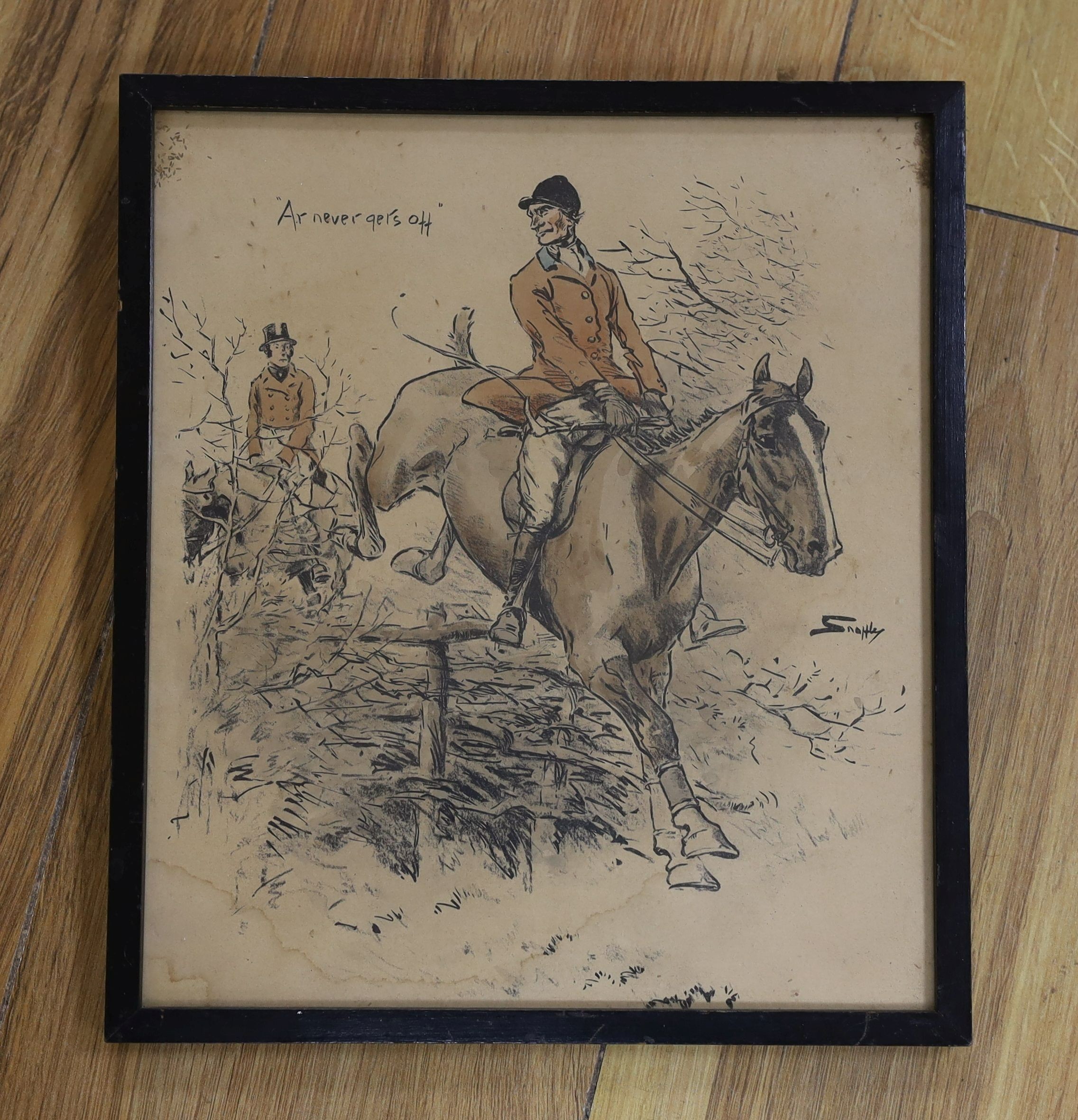 Charles Johnson Payne (Snaffles) five coloured prints, signed in pencil and bit proof stamped two other Snaffles prints and assorted other hunting prints Largest 32x59cm